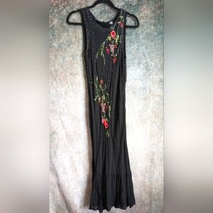 Vintage Boho Embroidered Sequined Bias Maxi Dress